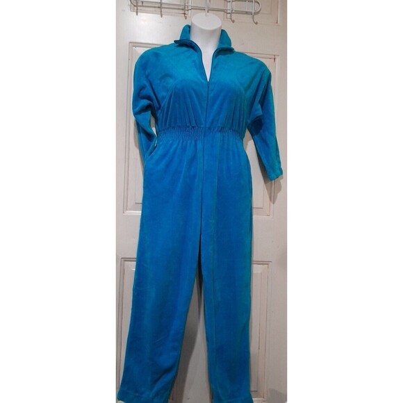 Vintage California Roc Velour Jumpsuit, Leisure suit, Blue, XS 1960s
